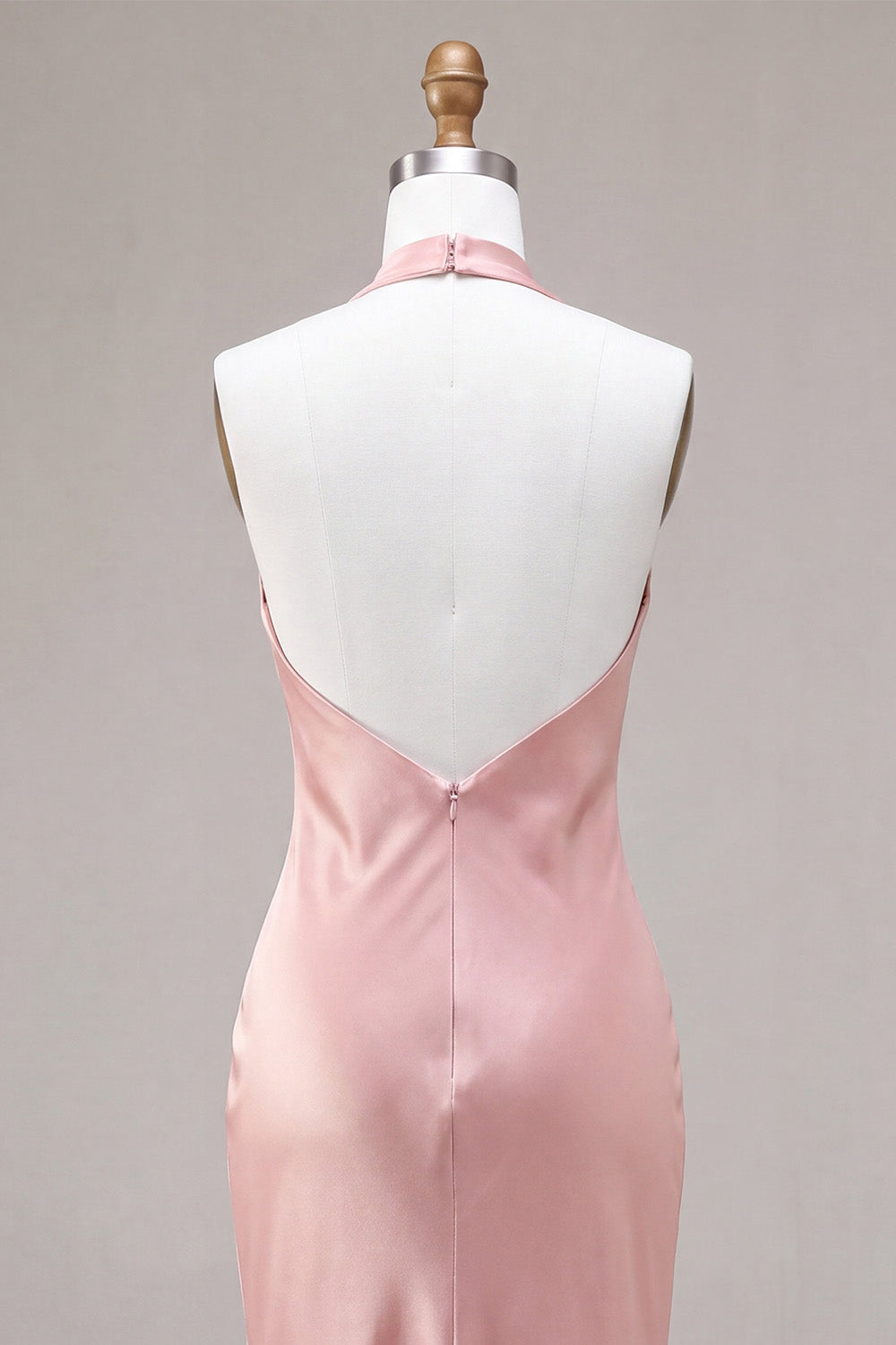 Dark Pink Halter Satin Mermaid Maxi Wedding Guest Dress with Bow