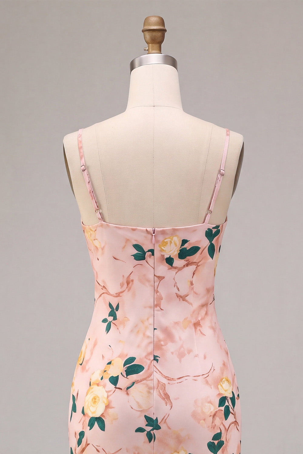Floral Pink Pencil Cowl Neck Midi Wedding Guest Dress