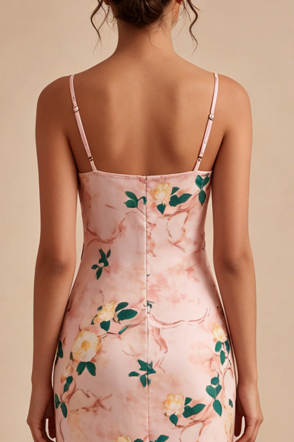 Floral Pink Pencil Cowl Neck Midi Wedding Guest Dress
