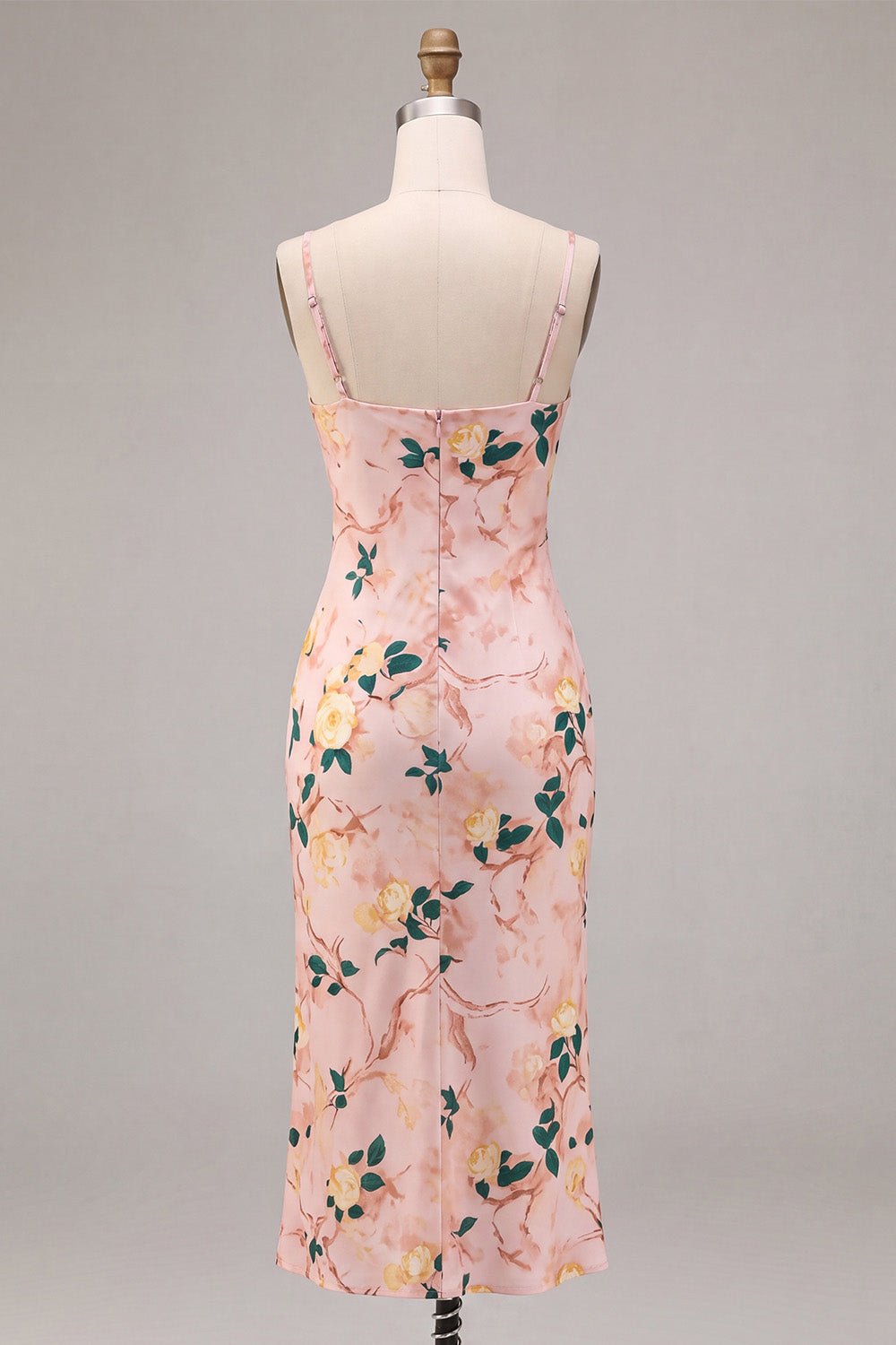 Floral Pink Pencil Cowl Neck Midi Wedding Guest Dress