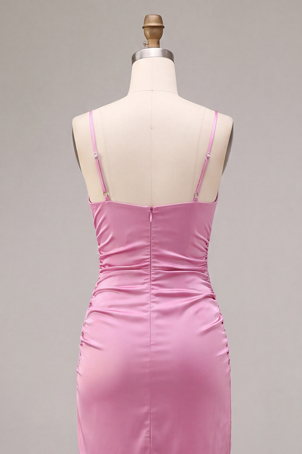Fuchsia Satin Ruched Pencil Midi Wedding Guest Dress with Slit