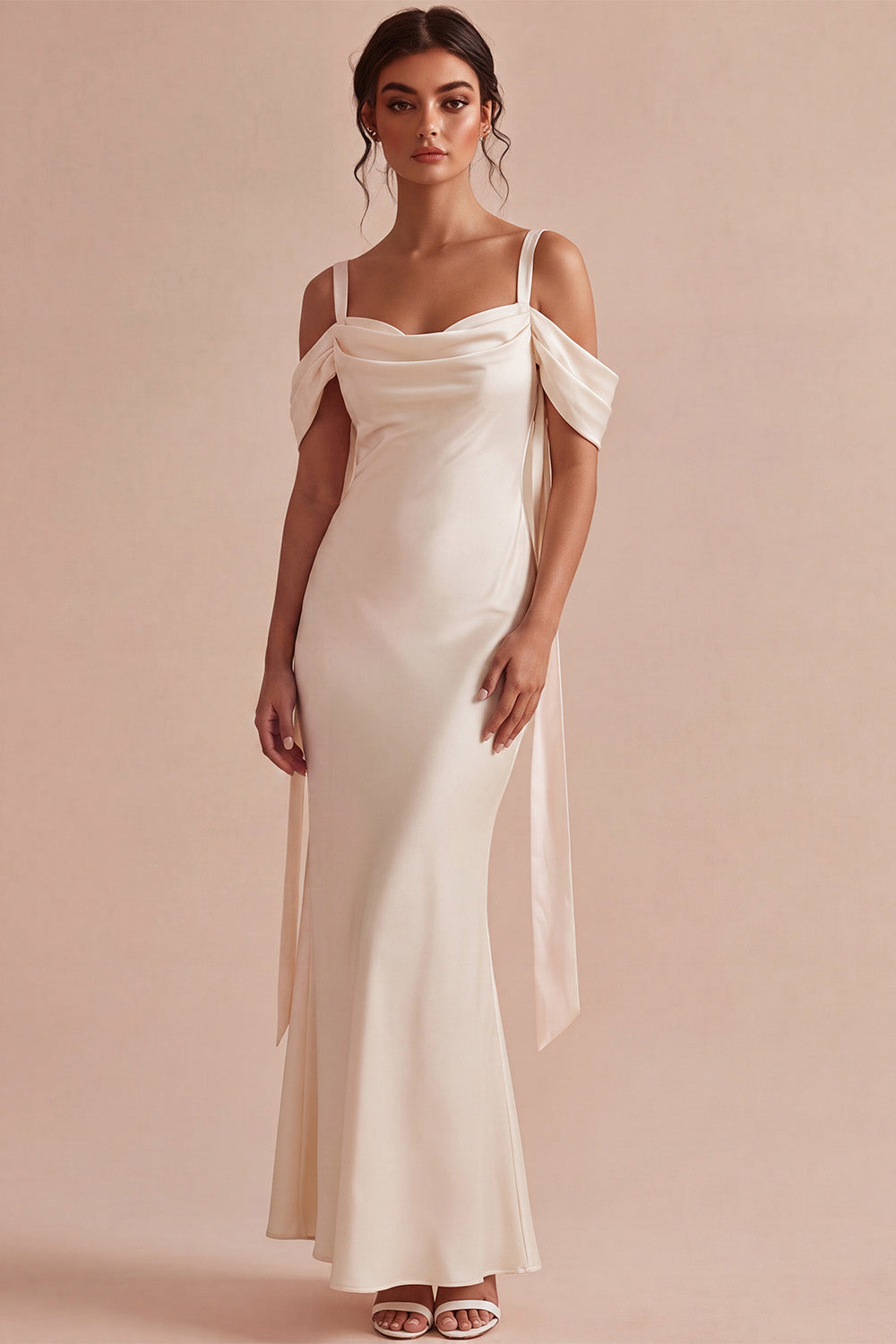Mermaid Light Champagne Satin Long Wedding Guest Dress