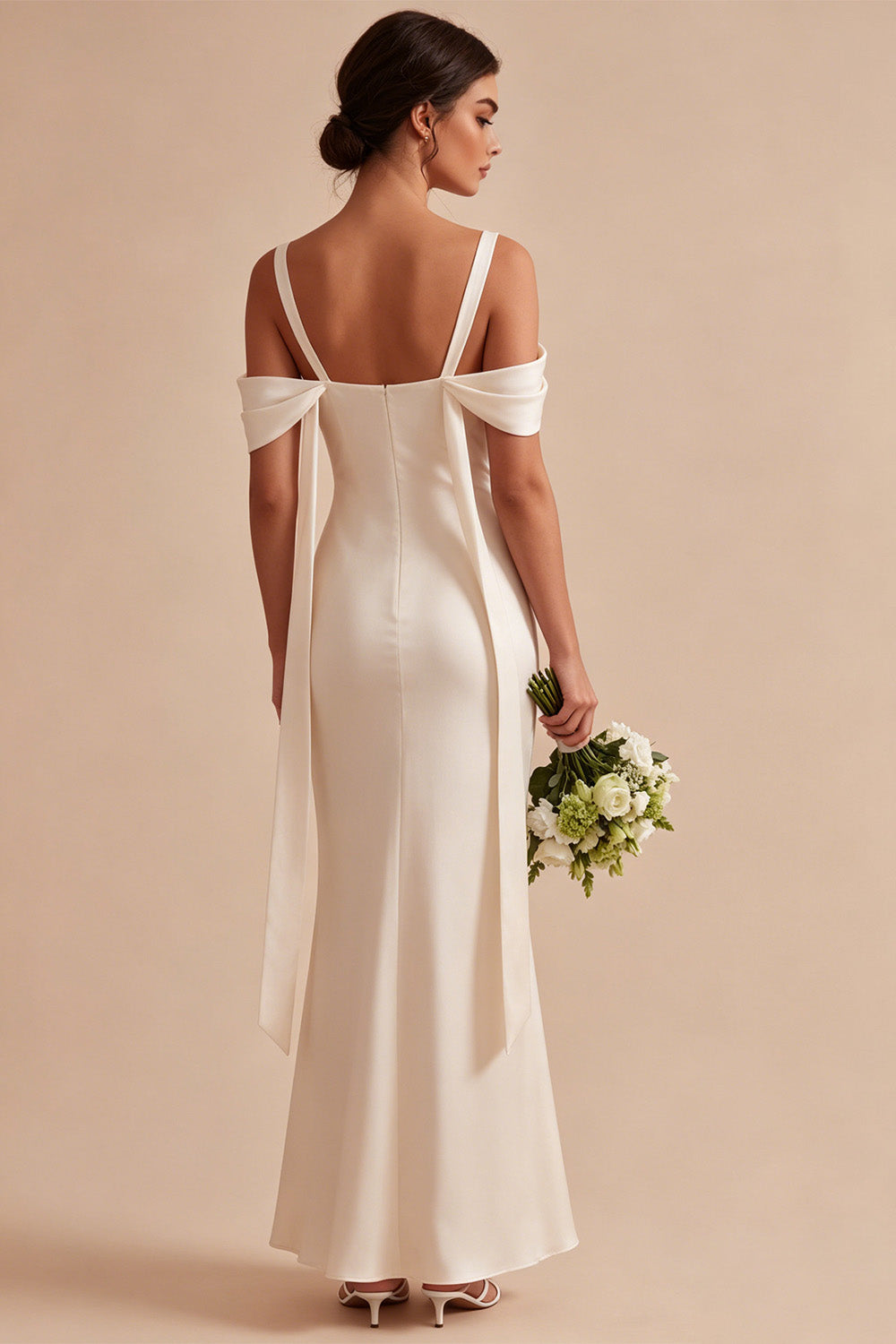 Mermaid Light Champagne Satin Long Wedding Guest Dress