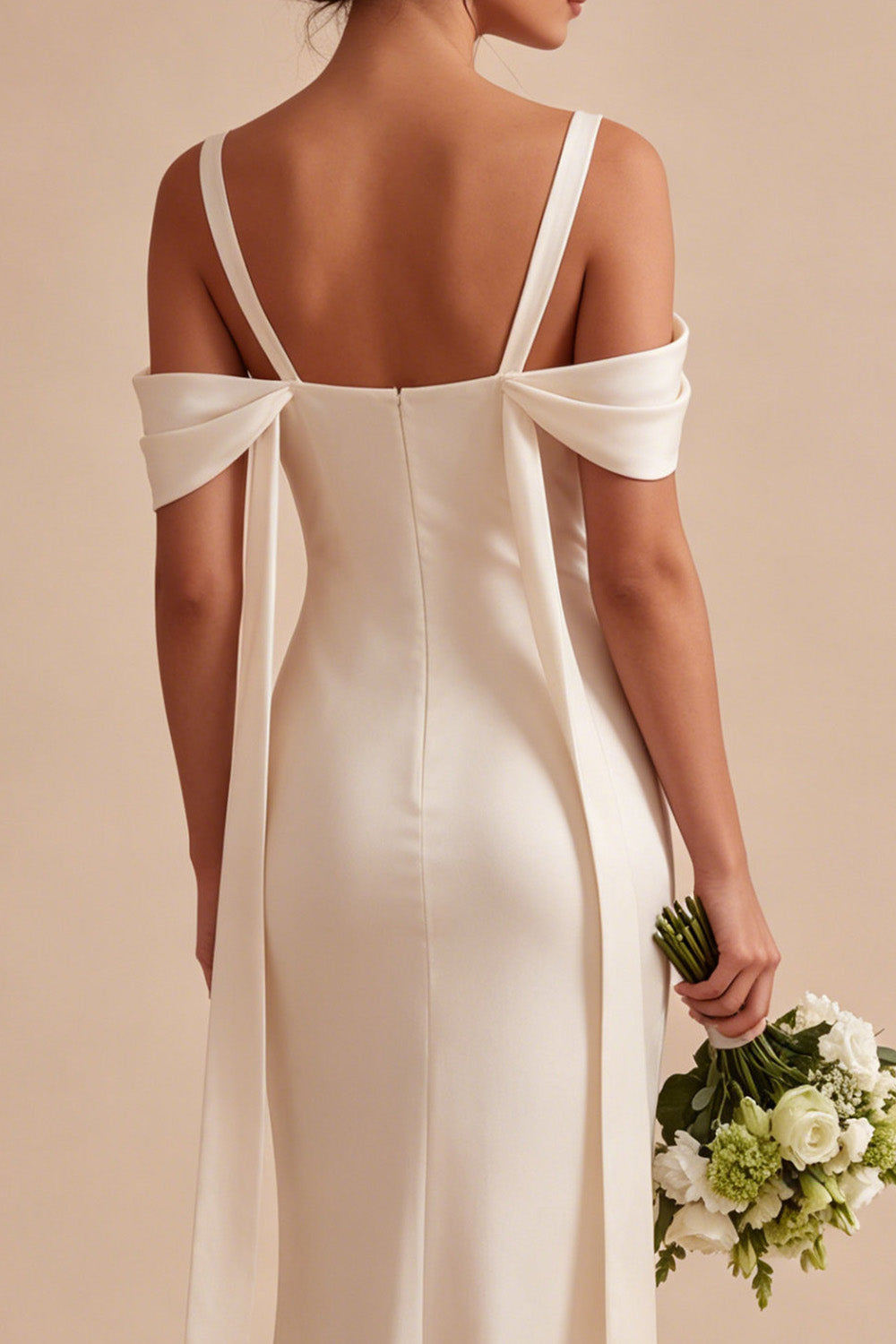 Mermaid Light Champagne Satin Long Wedding Guest Dress