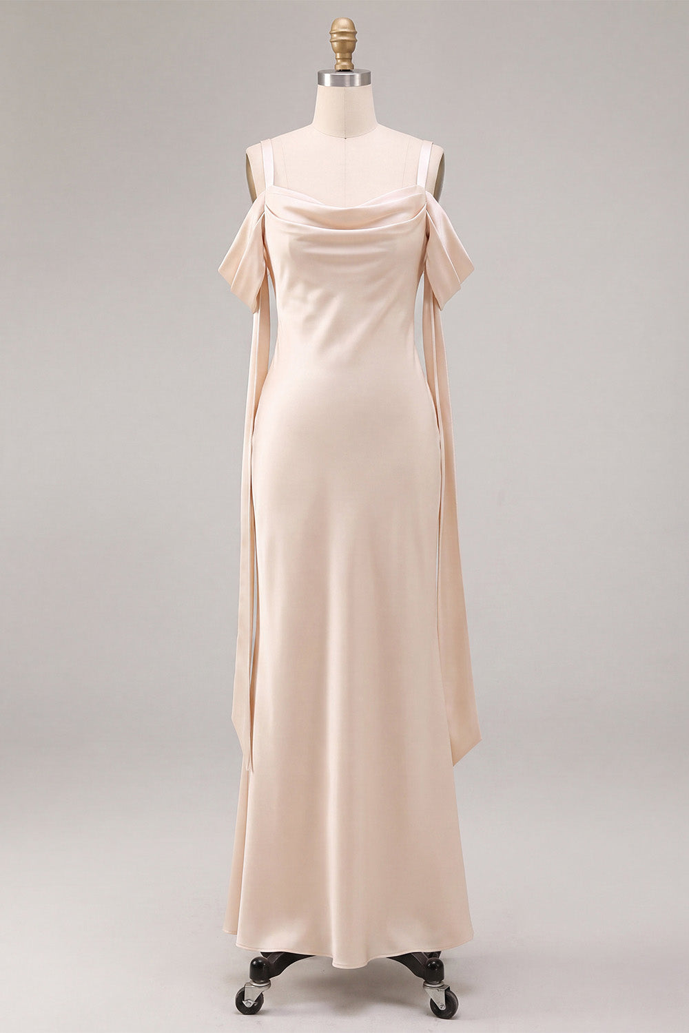 Mermaid Light Champagne Satin Long Wedding Guest Dress