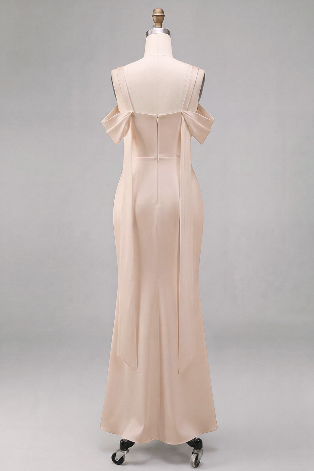 Mermaid Light Champagne Satin Long Wedding Guest Dress