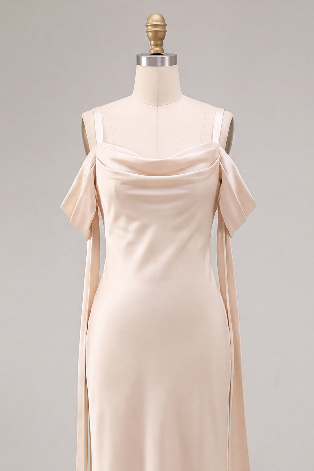 Mermaid Light Champagne Satin Long Wedding Guest Dress