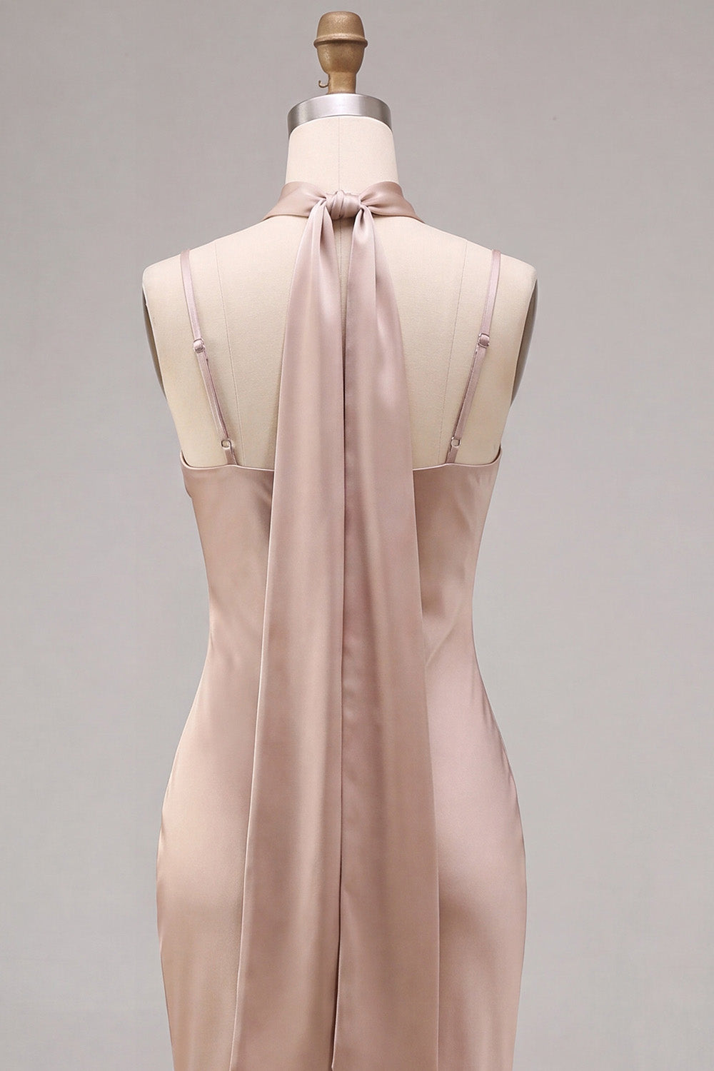 Dusty Rose Mermaid Long Satin Wedding Guest Dress with Neck Scarf