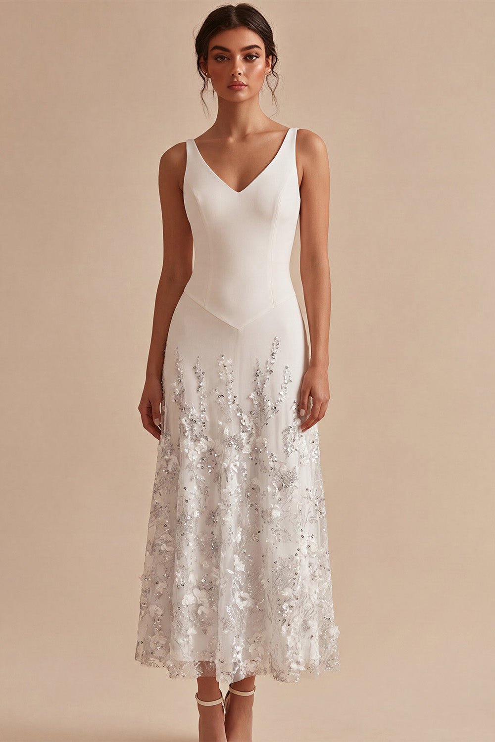 Sparkly Pink Beaded Floral A-Line Maxi Wedding Guest Dress