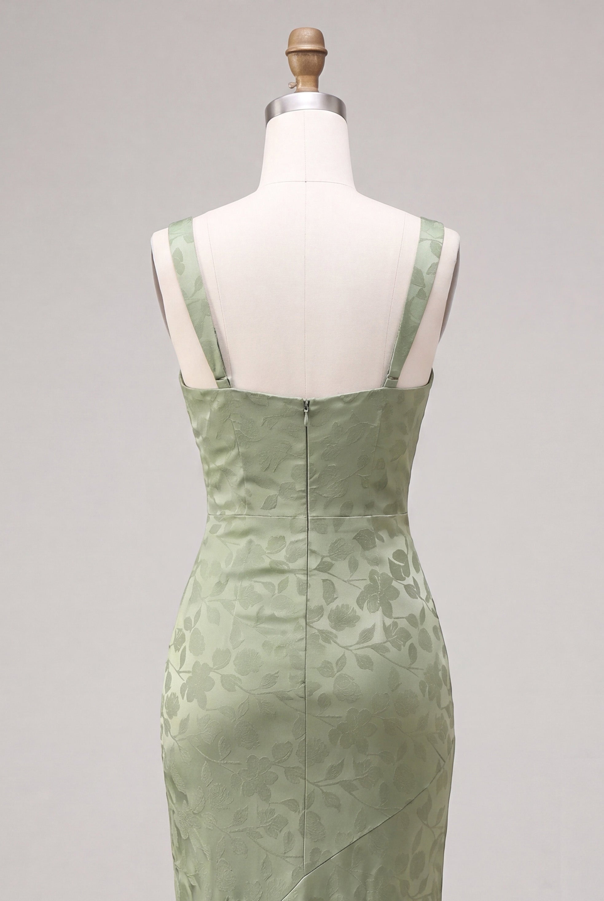 Light Green Floral Mermaid Ruched Maxi Wedding Guest Dress