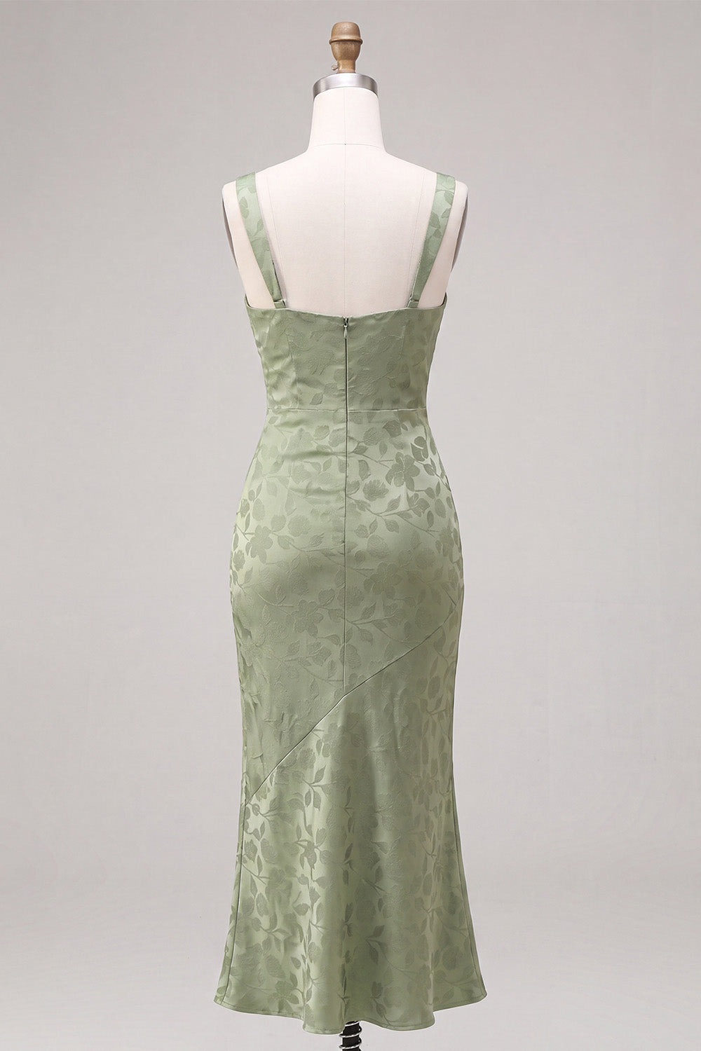 Light Green Floral Mermaid Ruched Maxi Wedding Guest Dress