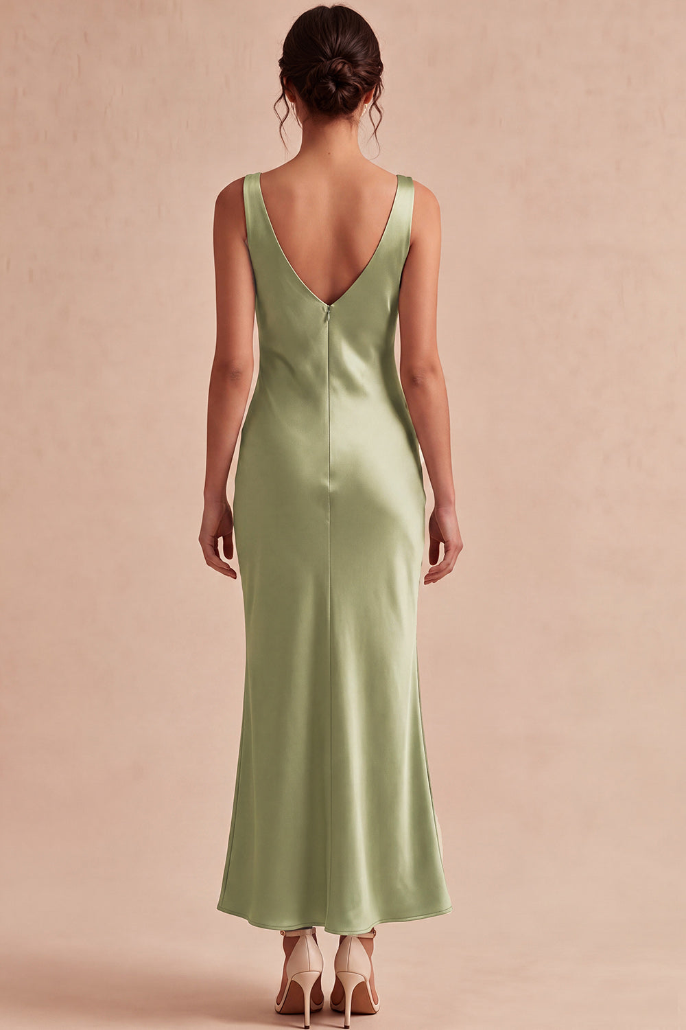 Light Green Cowl Neck Mermaid Satin Maxi Wedding Guest Dress