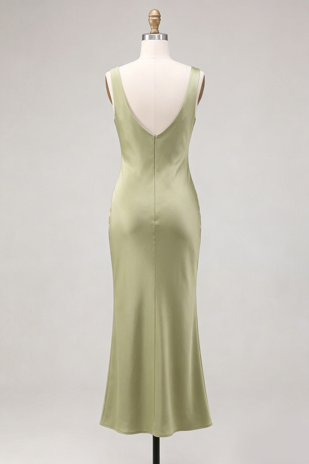 Light Green Cowl Neck Mermaid Satin Maxi Wedding Guest Dress