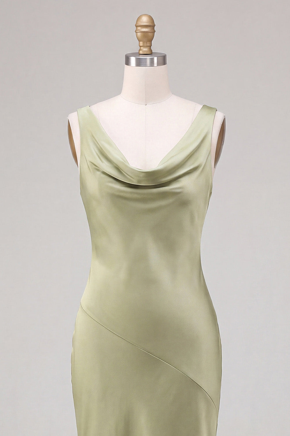 Light Green Cowl Neck Mermaid Satin Maxi Wedding Guest Dress