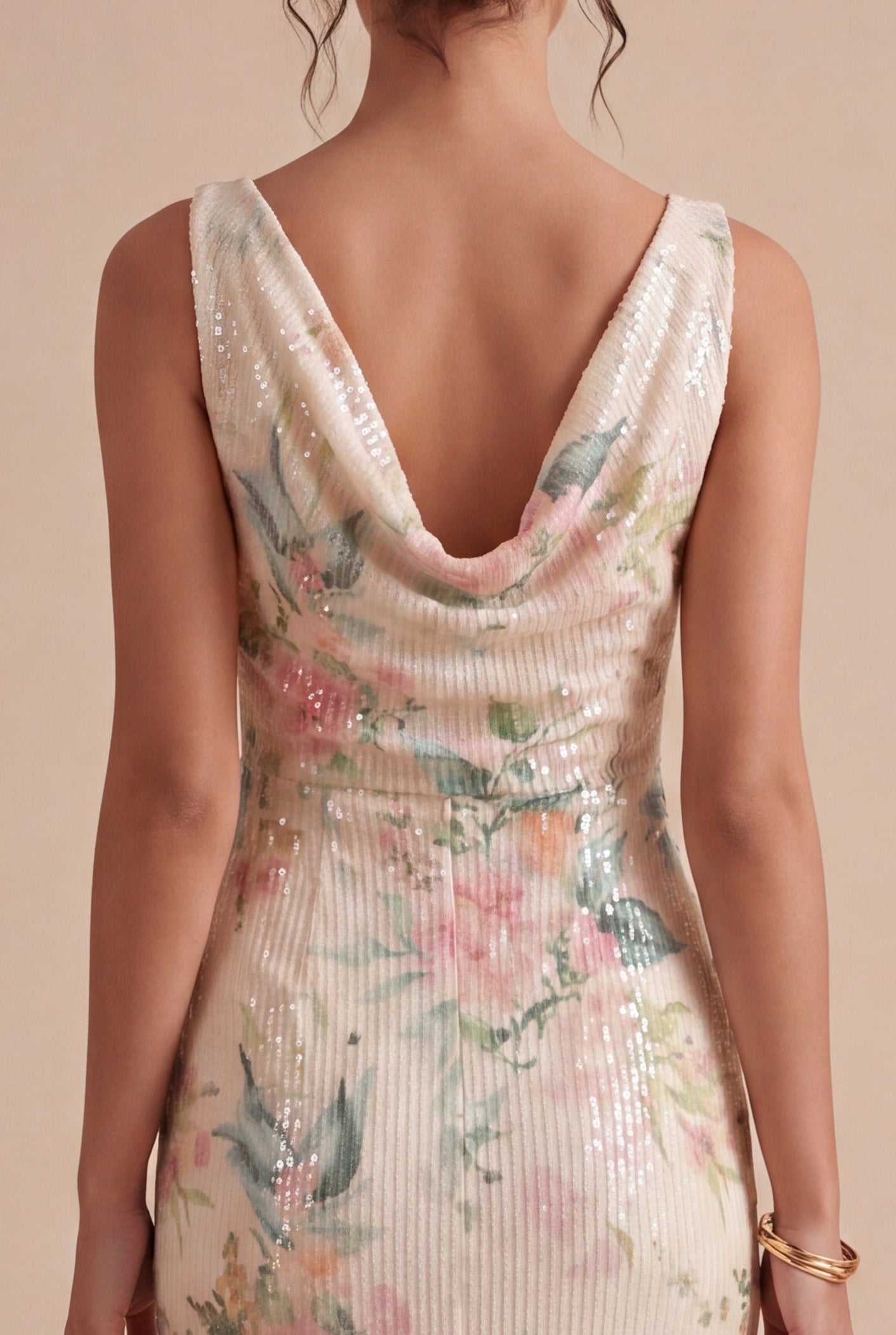 White Pink Flower Mermaid Sequin Long Wedding Guest Dress