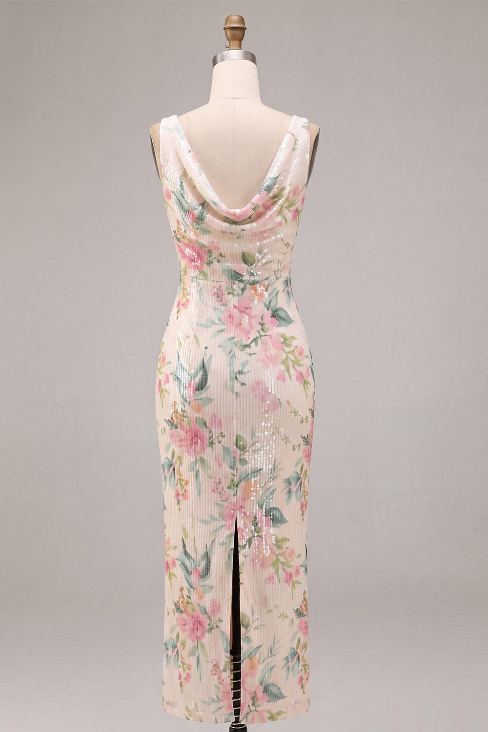 White Pink Flower Mermaid Sequin Long Wedding Guest Dress