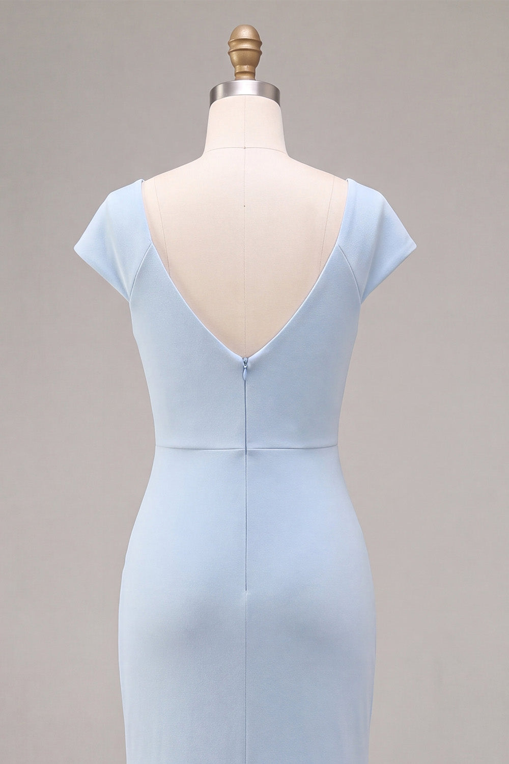 Sky Blue Mermaid Ruched Long Wedding Guest Dress with Sleeves
