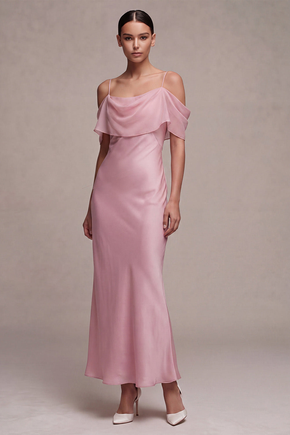 Dark Pink Chiffon Mermaid Cold Shoulder Long Wedding Guest Dress