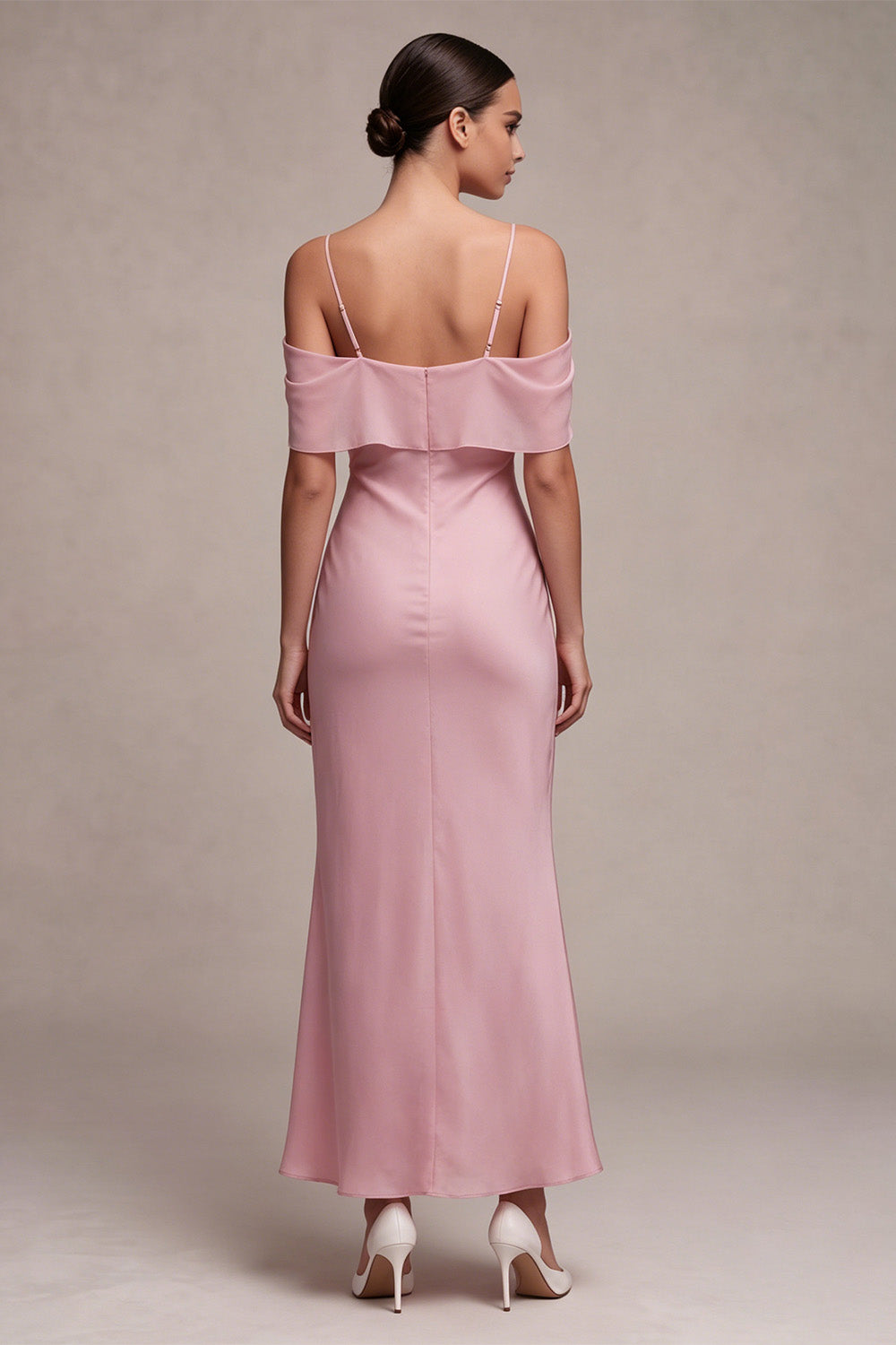 Dark Pink Chiffon Mermaid Cold Shoulder Long Wedding Guest Dress