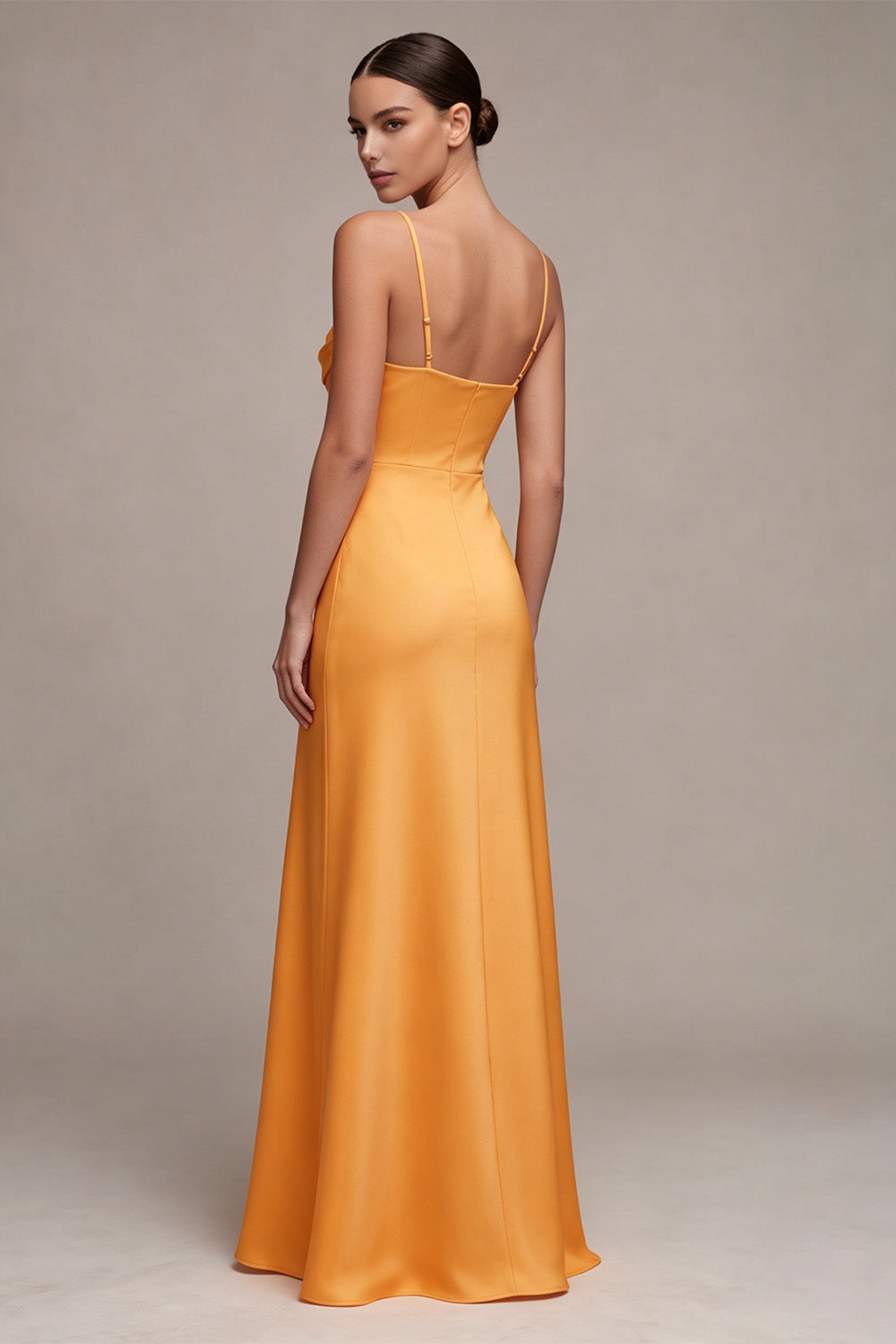 Light Yellow Satin Long Sheath Wedding Guest Dress with Slit
