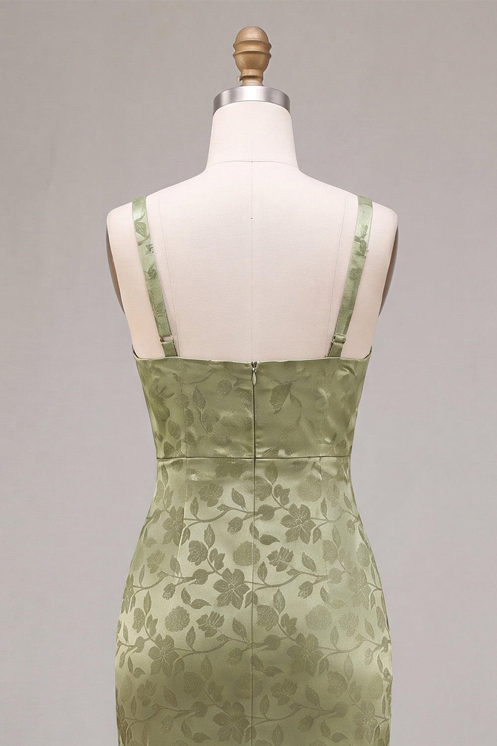 Light Green Floral Maxi Sheath Wedding Guest Dress with Back Slit