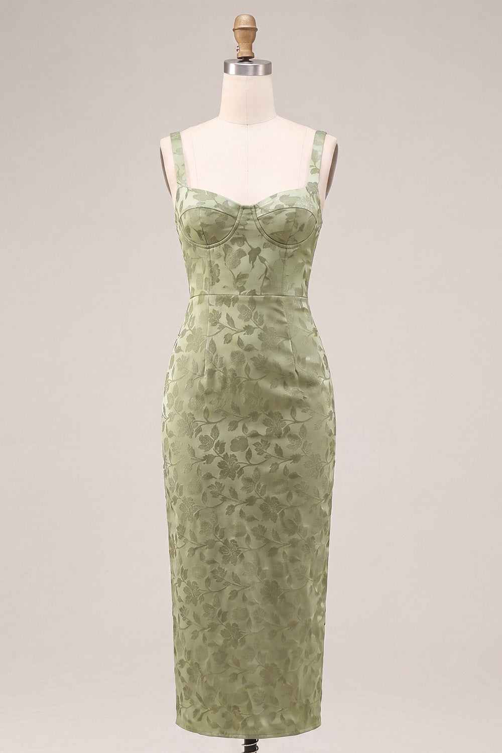 Light Green Floral Maxi Sheath Wedding Guest Dress with Back Slit