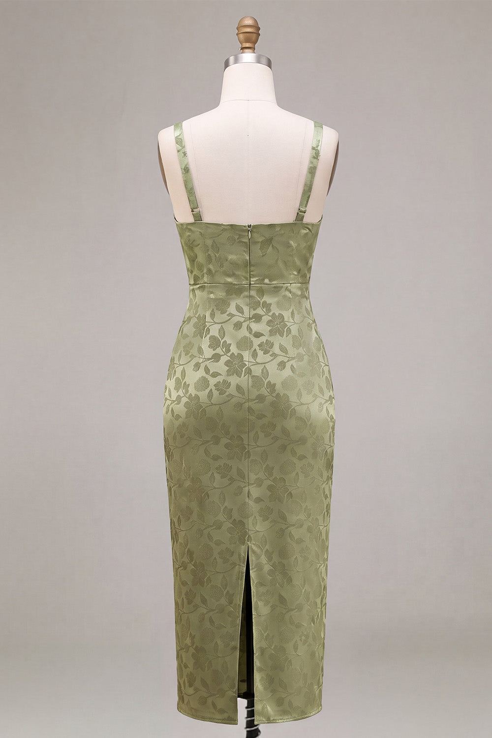 Light Green Floral Maxi Sheath Wedding Guest Dress with Back Slit