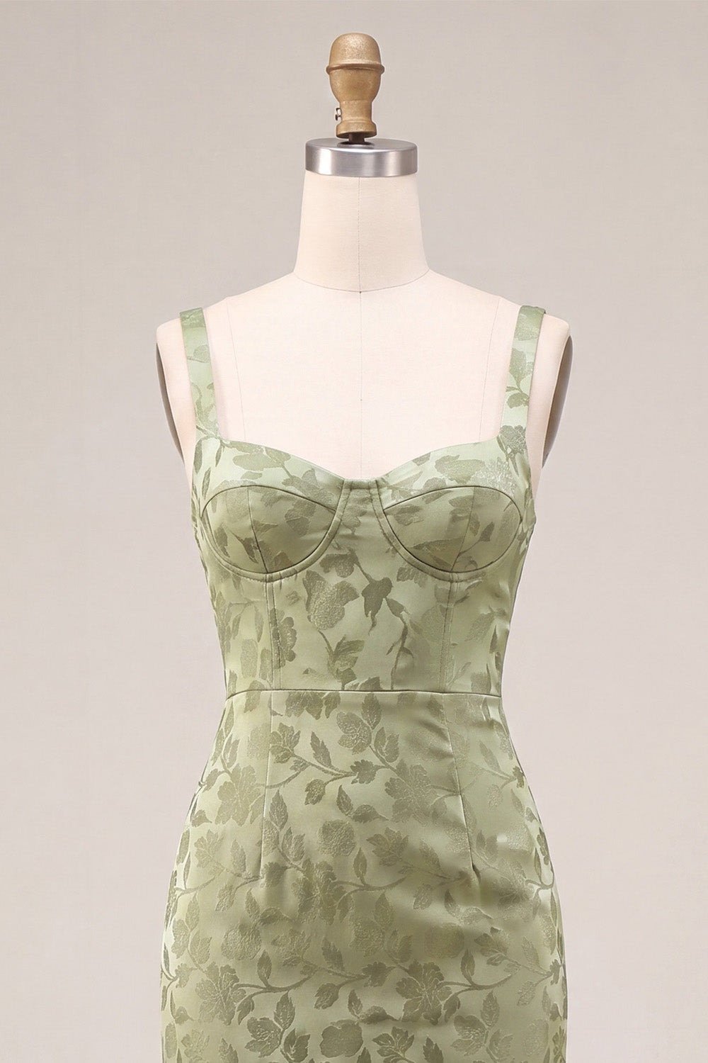 Light Green Floral Maxi Sheath Wedding Guest Dress with Back Slit