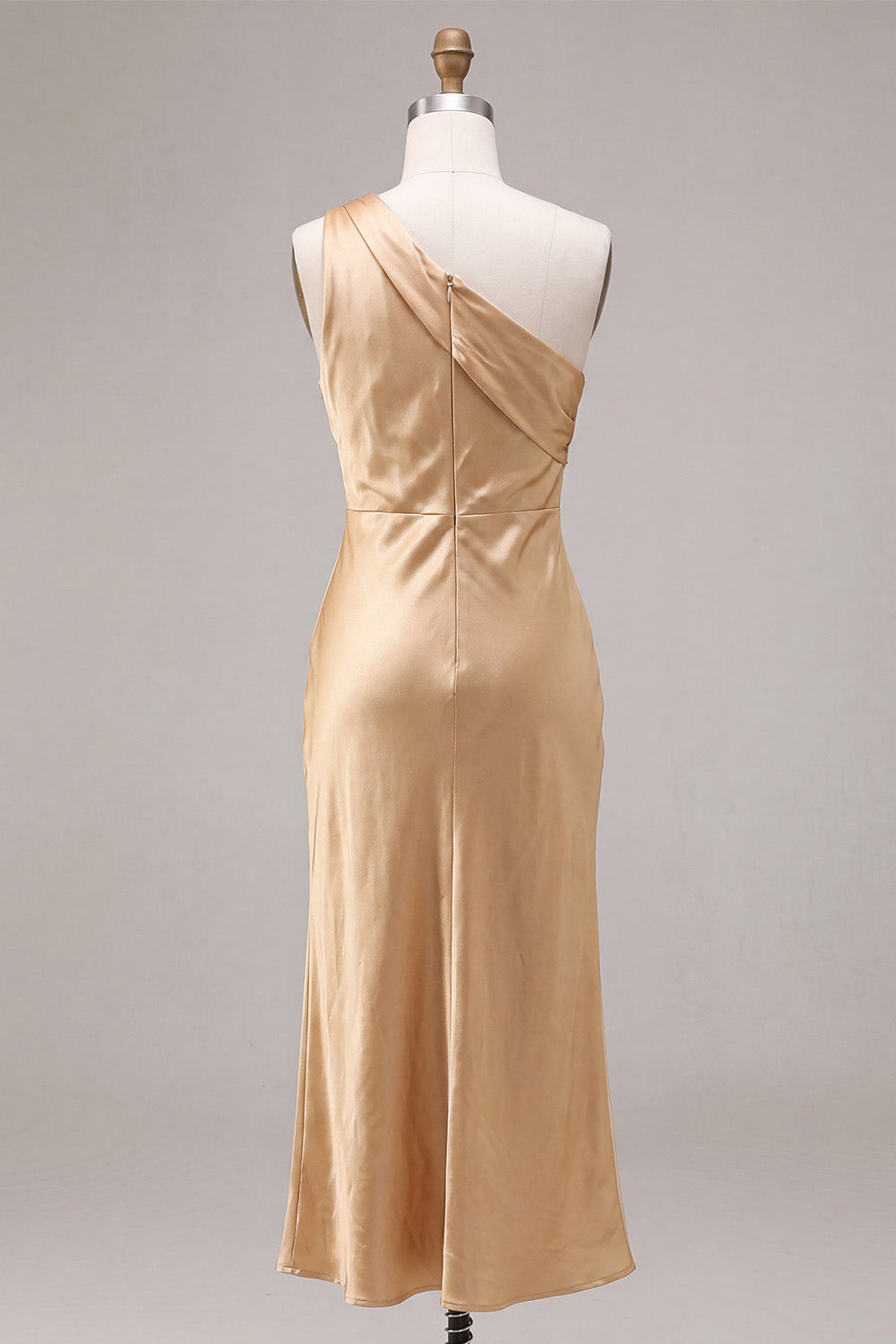 Gold Satin Mermaid One Shoulder Maxi Wedding Guest Dress
