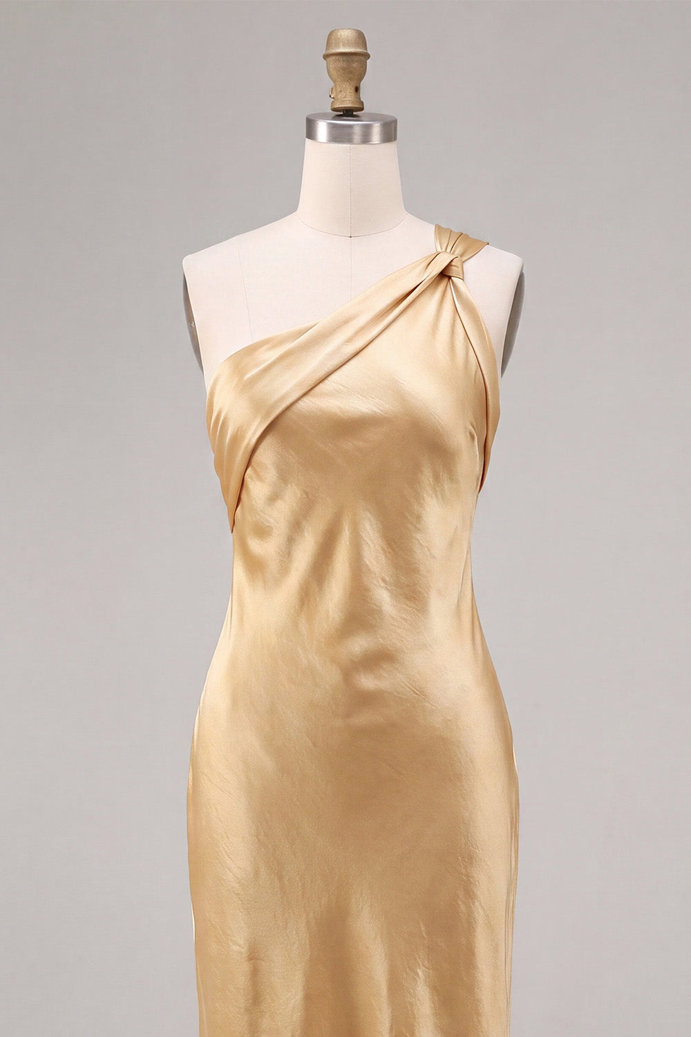Gold Satin Mermaid One Shoulder Maxi Wedding Guest Dress