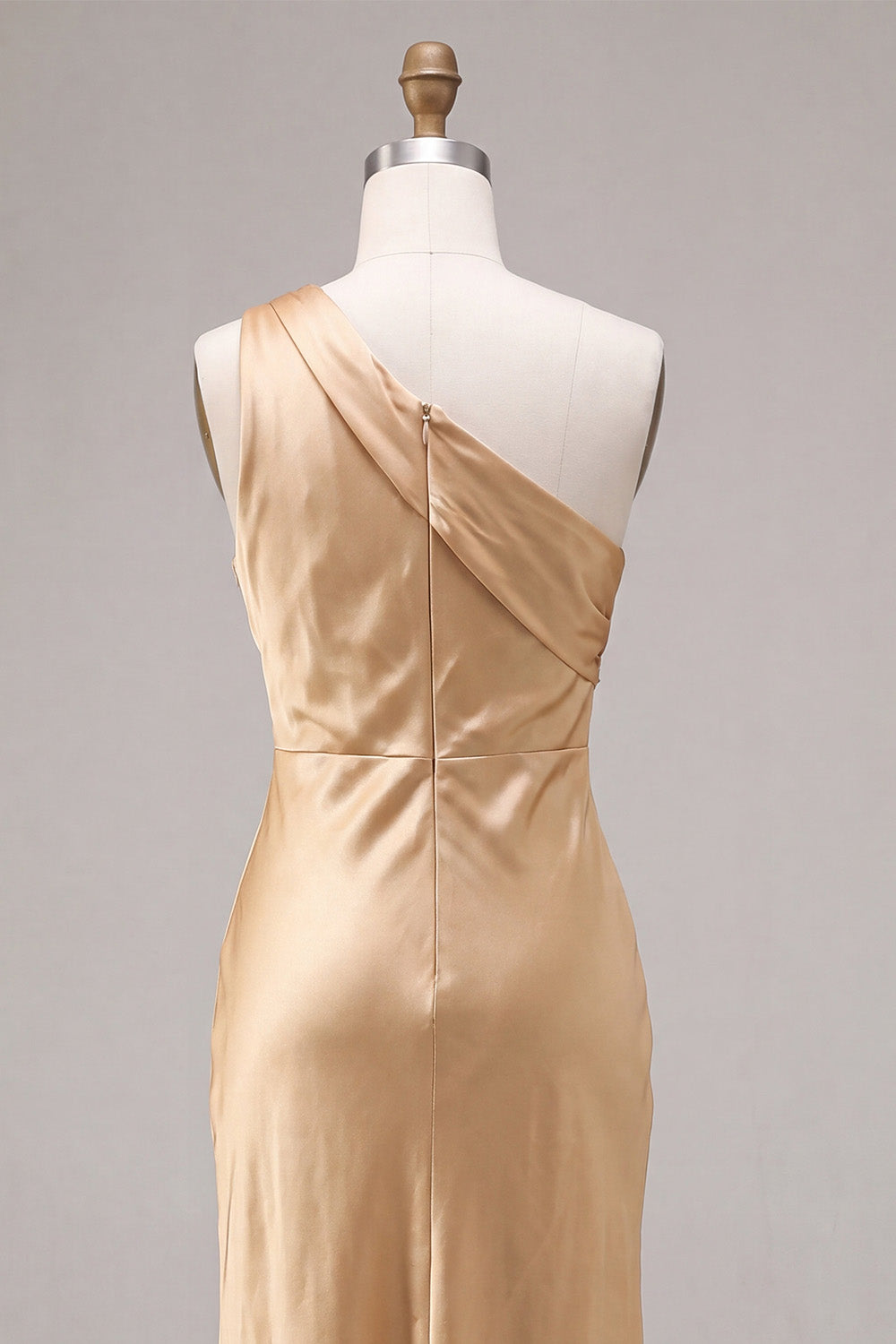 Gold Satin Mermaid One Shoulder Maxi Wedding Guest Dress