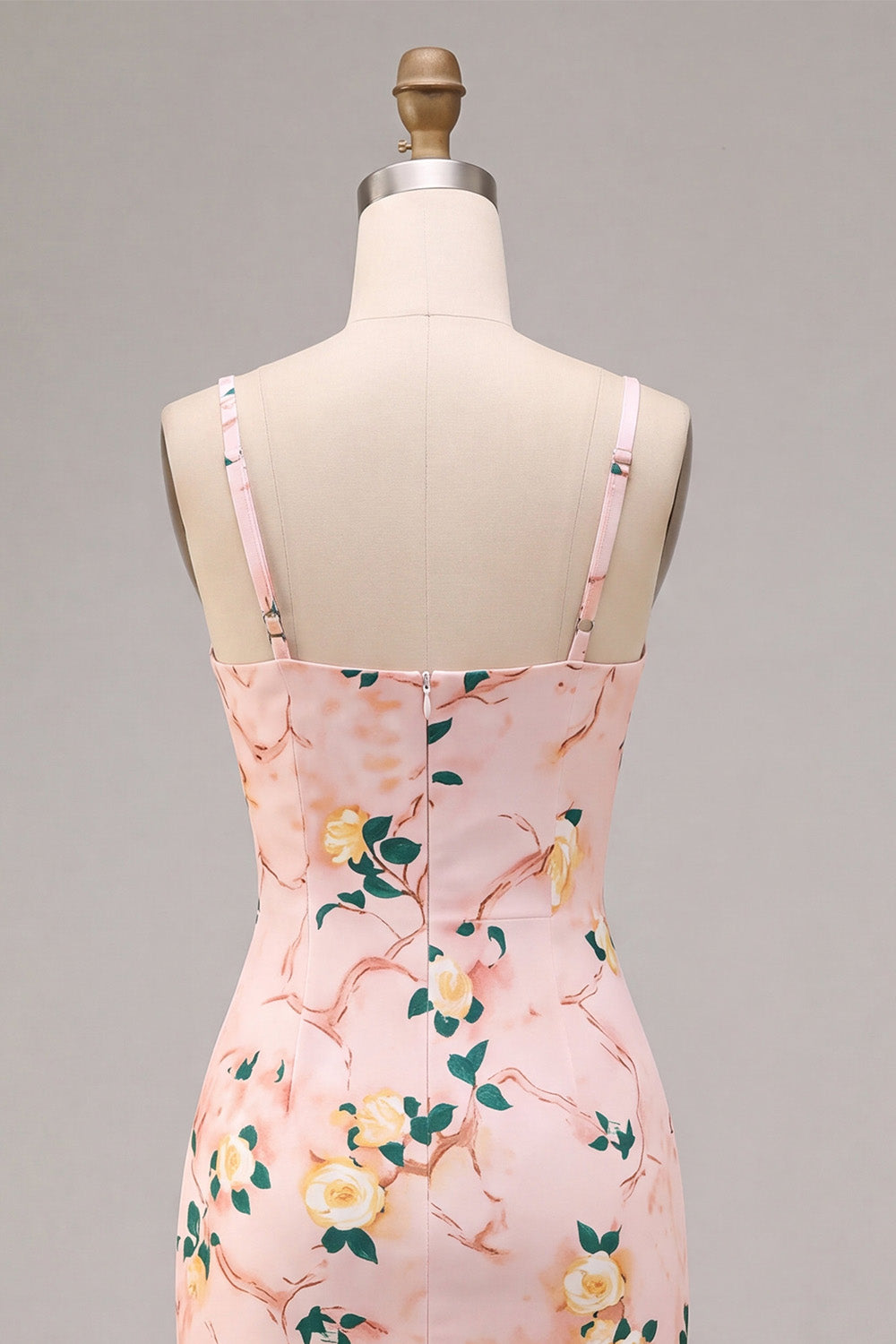 Pink Square Neck Floral Pencil Midi Wedding Guest Dress