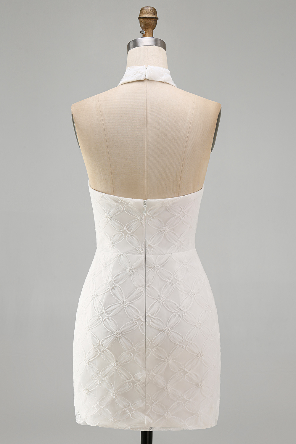 Floral White Halter Tight Short Graduation Dress