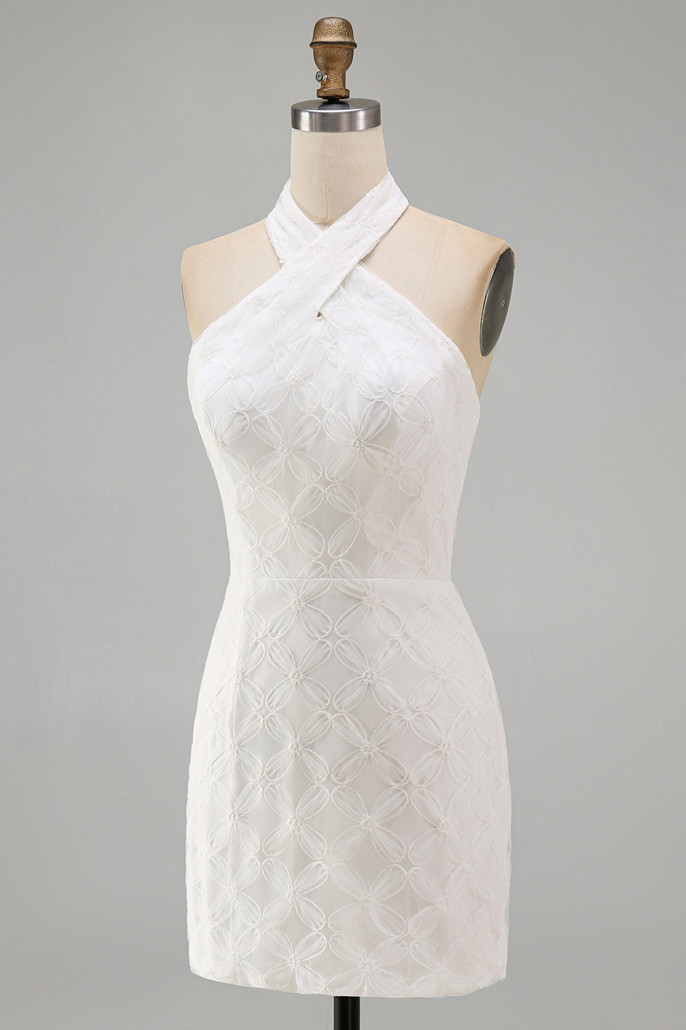 Floral White Halter Tight Short Graduation Dress