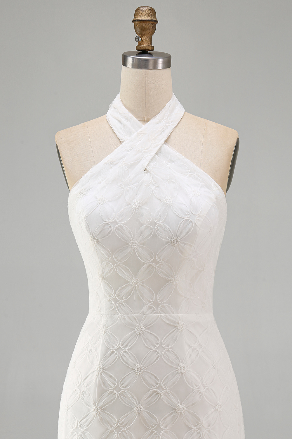 Floral White Halter Tight Short Graduation Dress