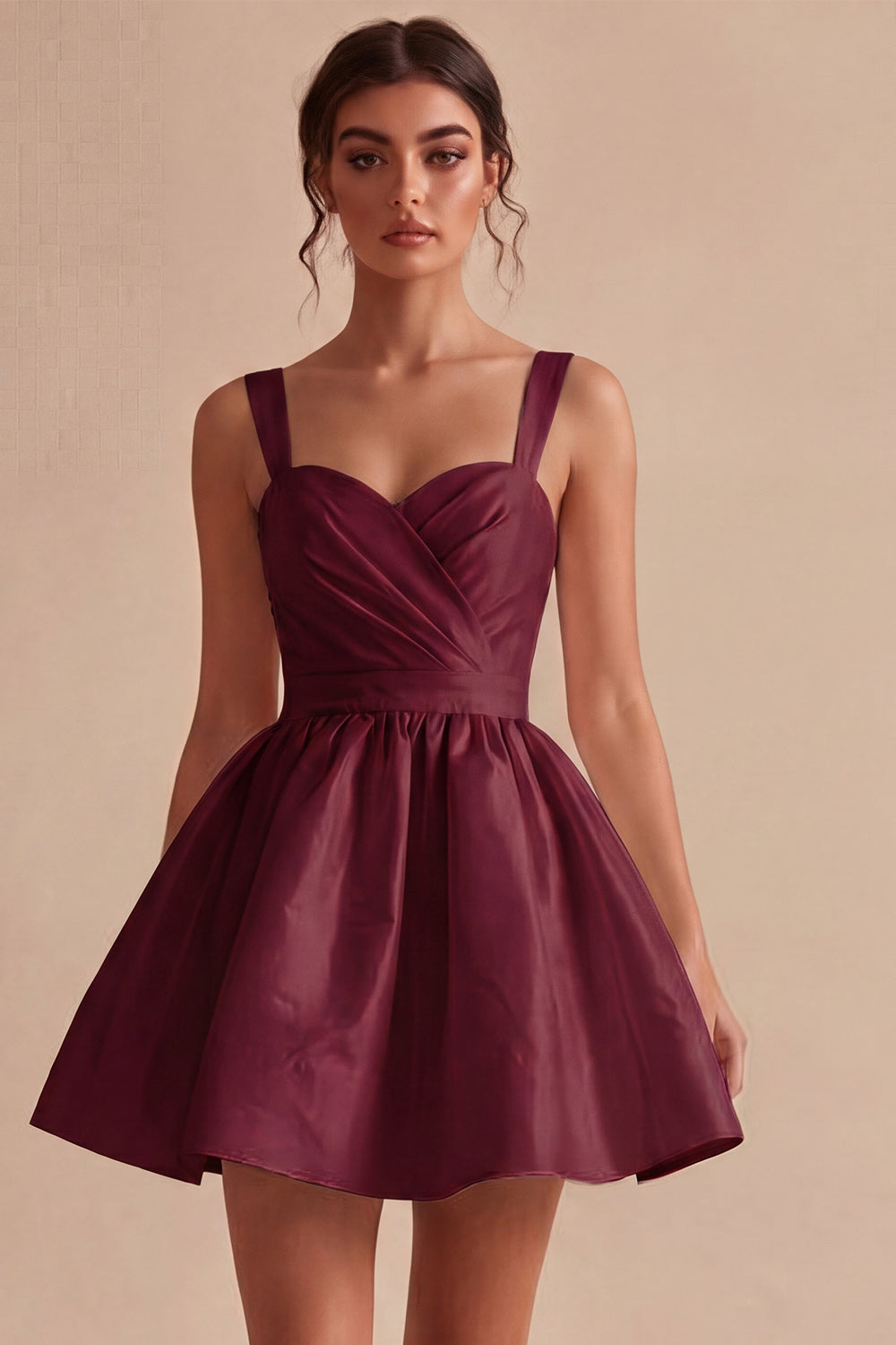 Short White Ruched A-Line Thick Straps Graduation Dress