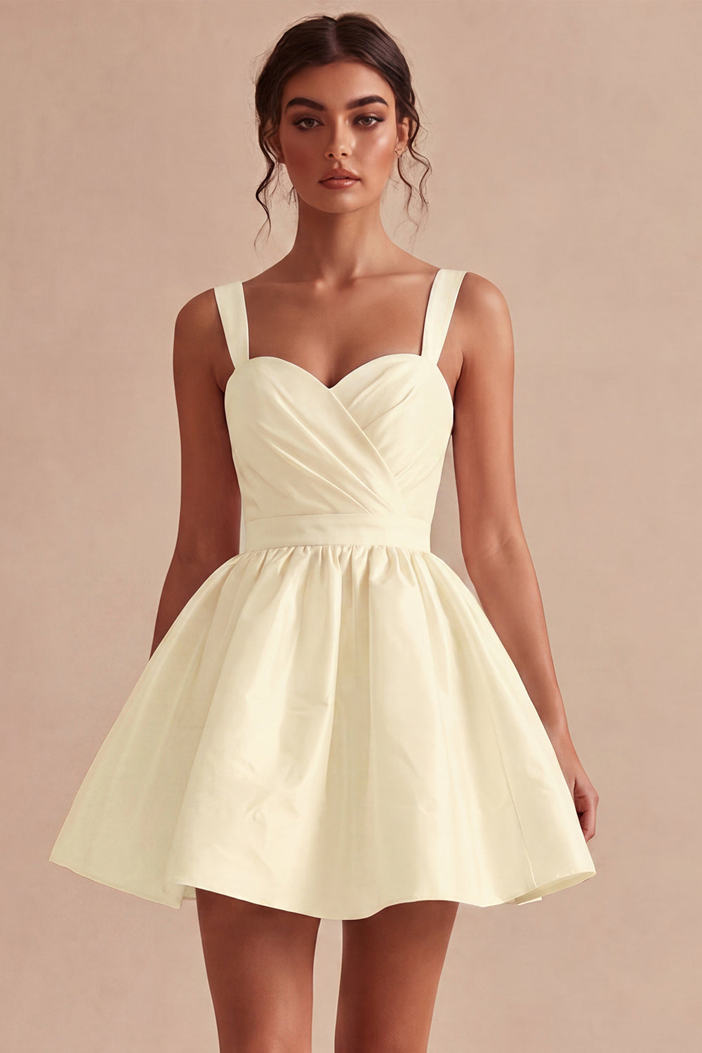 Short White Ruched A-Line Thick Straps Graduation Dress