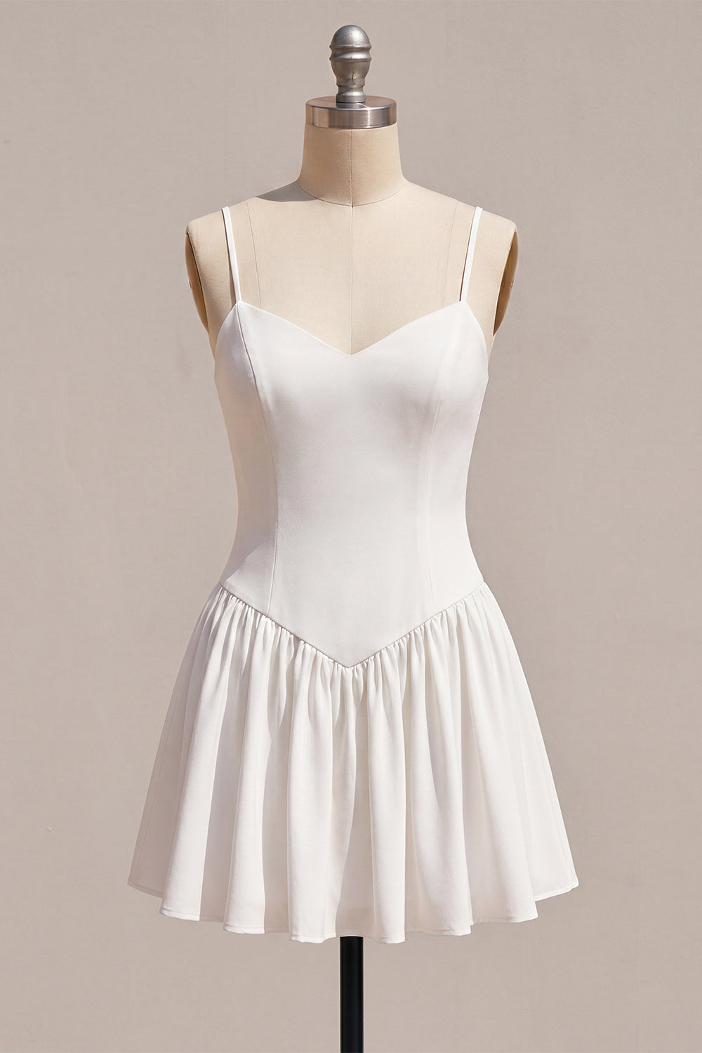 Short White Spaghetti Straps A-Line Graduation Dress