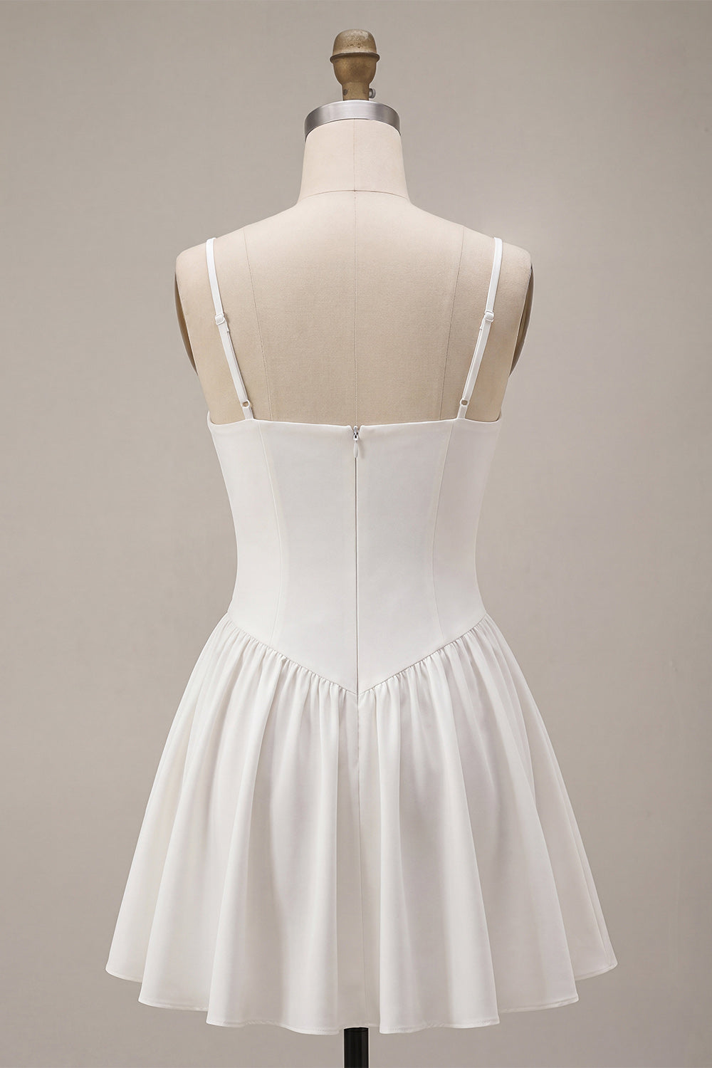 Short White Spaghetti Straps A-Line Graduation Dress