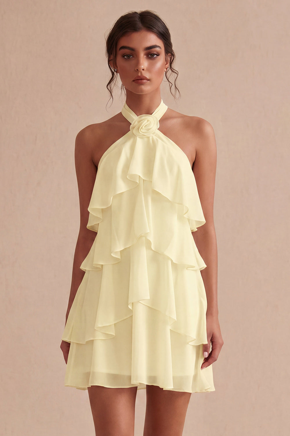 White Tiered A-Line Short Ruffled Graduation Dress with 3D Flower