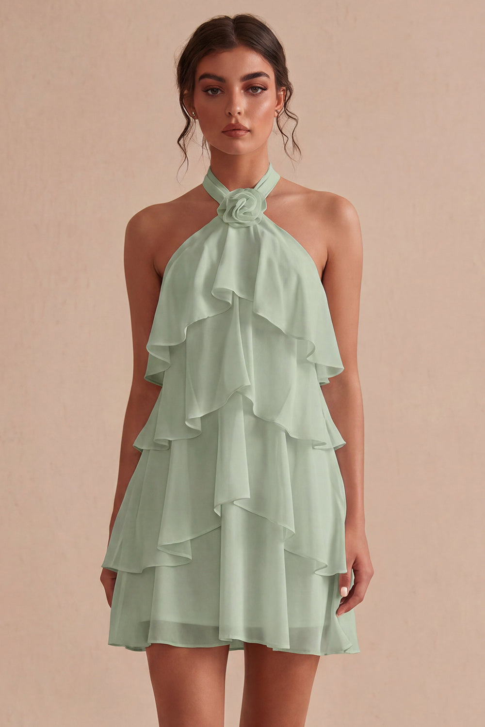 White Tiered A-Line Short Ruffled Graduation Dress with 3D Flower
