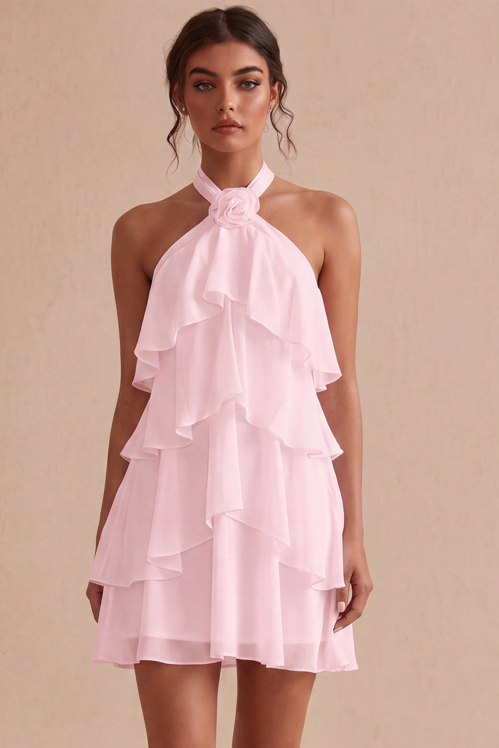 White Tiered A-Line Short Ruffled Graduation Dress with 3D Flower