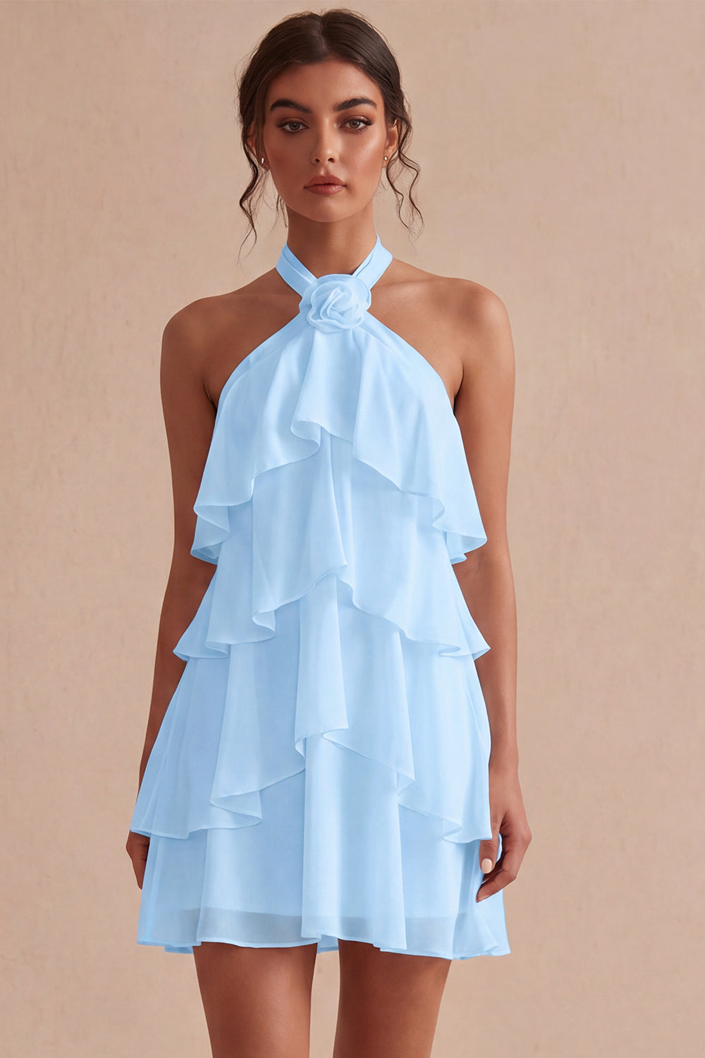 White Tiered A-Line Short Ruffled Graduation Dress with 3D Flower