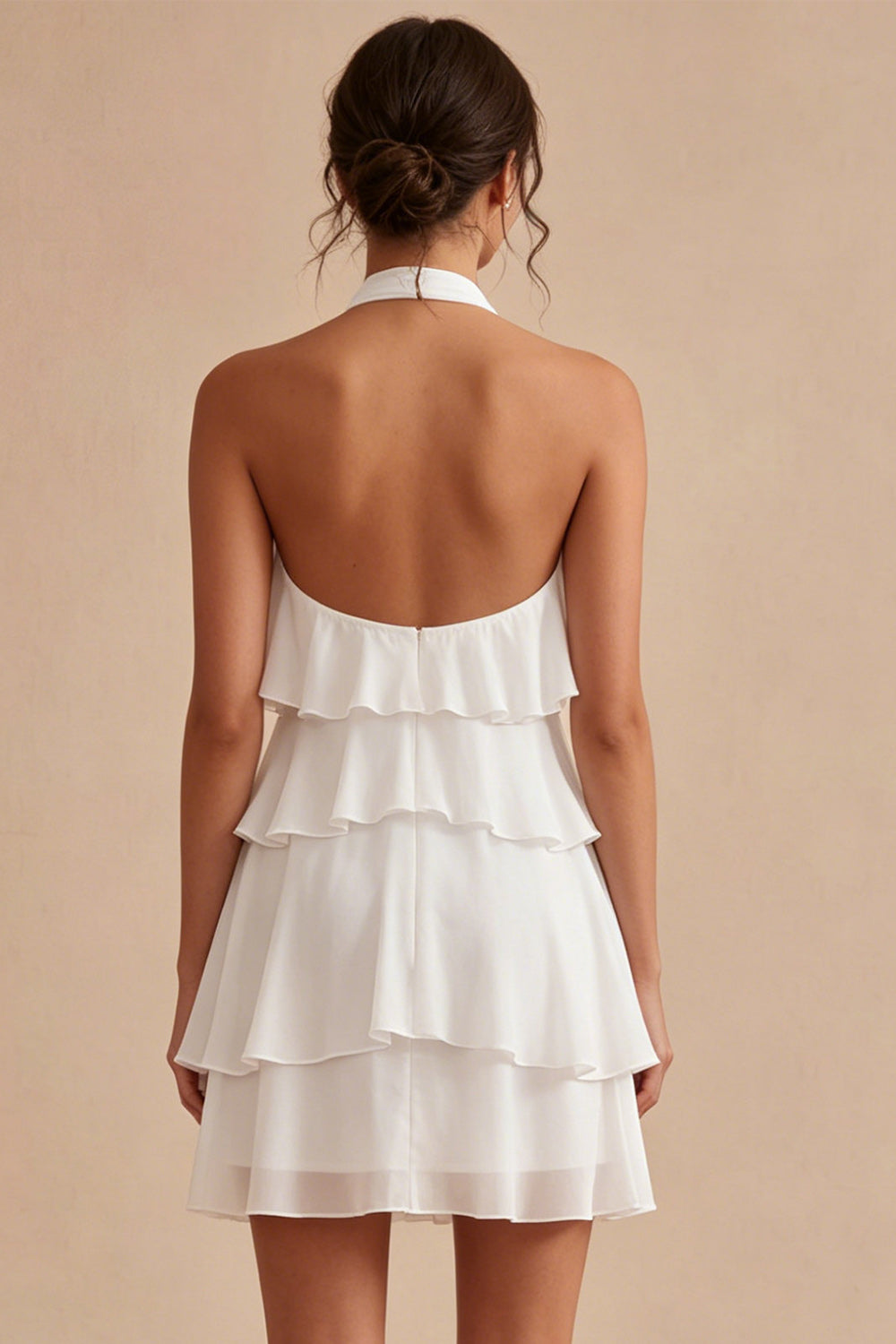 White Tiered A-Line Short Ruffled Graduation Dress with 3D Flower