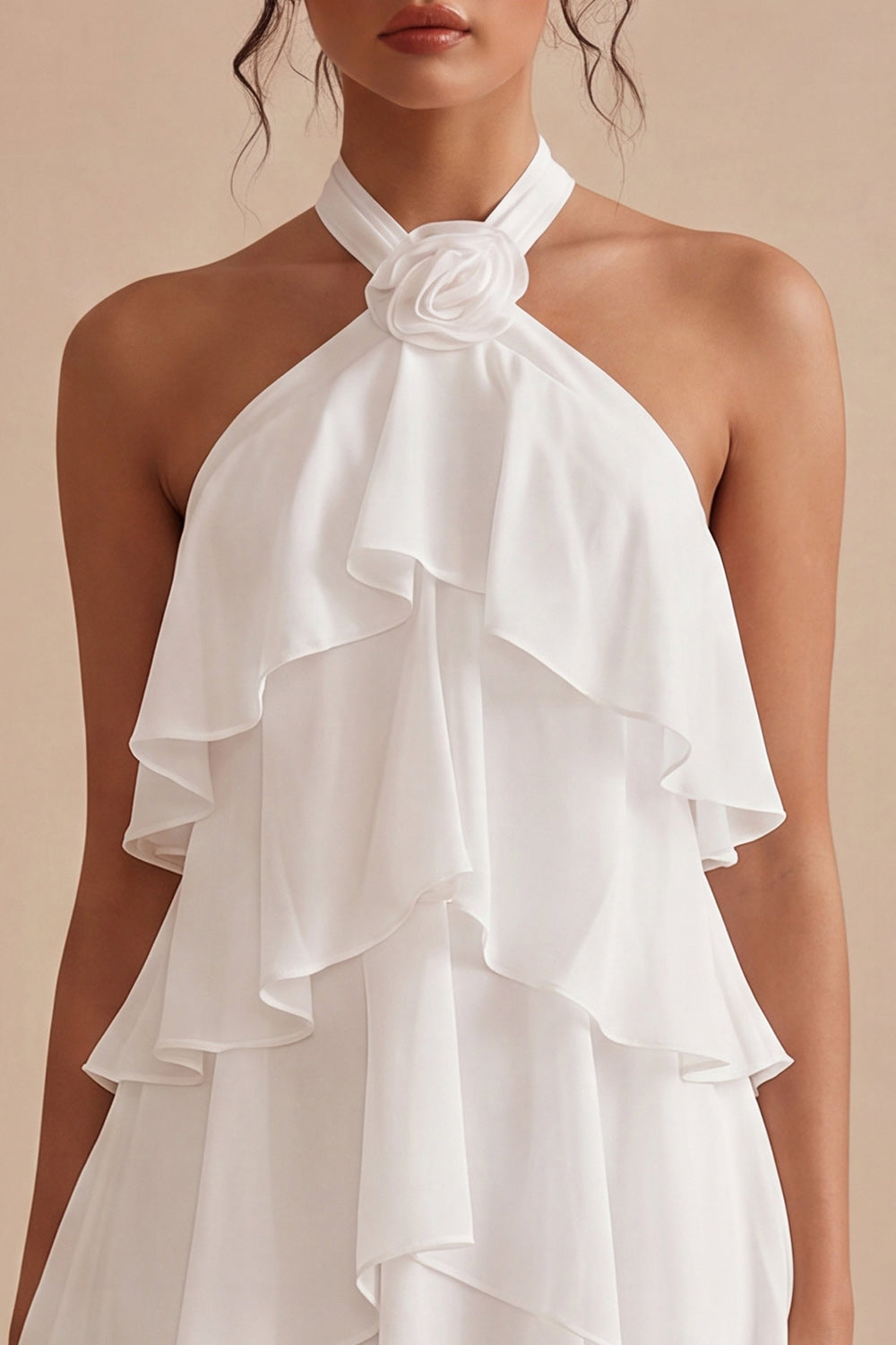 White Tiered A-Line Short Ruffled Graduation Dress with 3D Flower