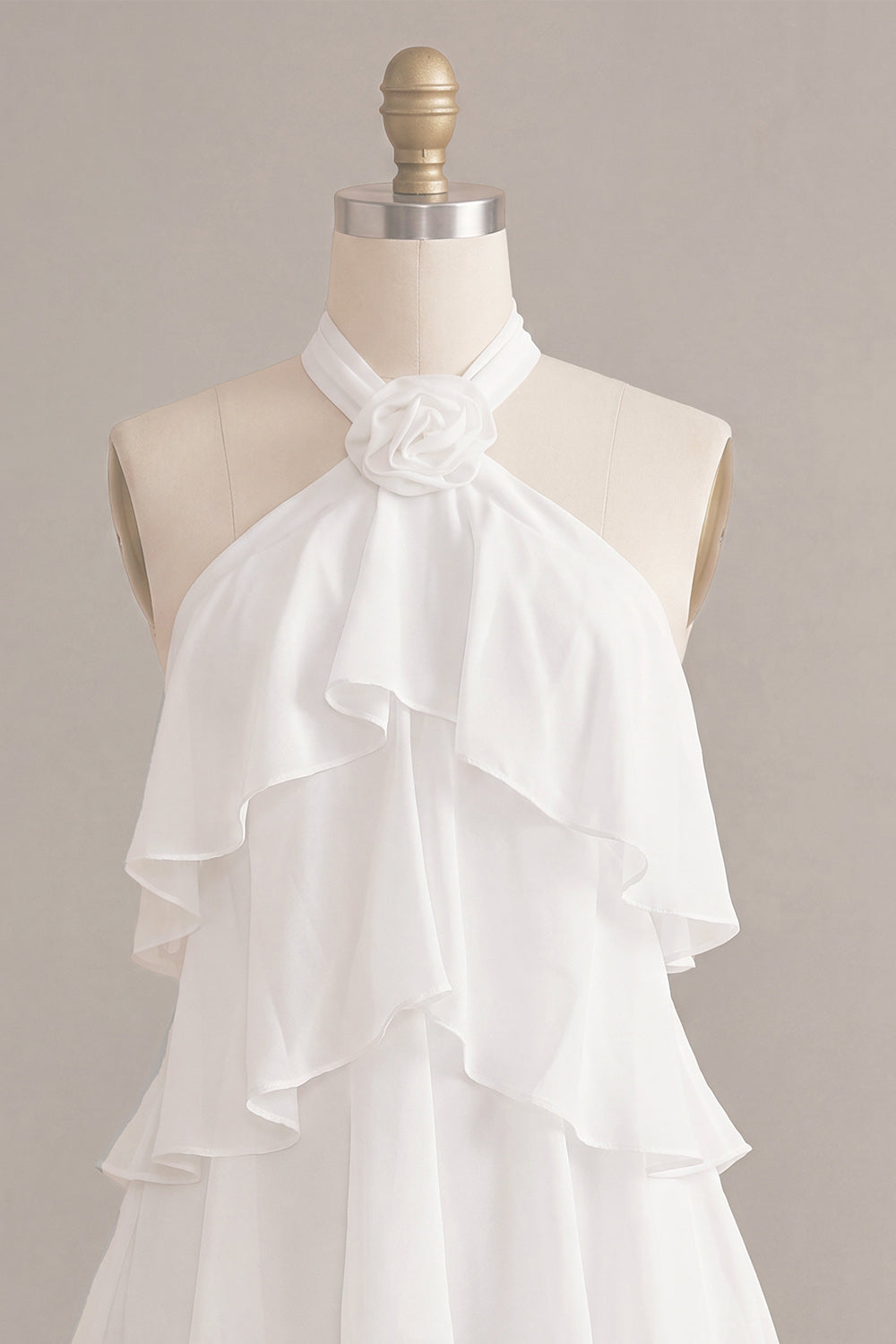 White Tiered A-Line Short Ruffled Graduation Dress with 3D Flower