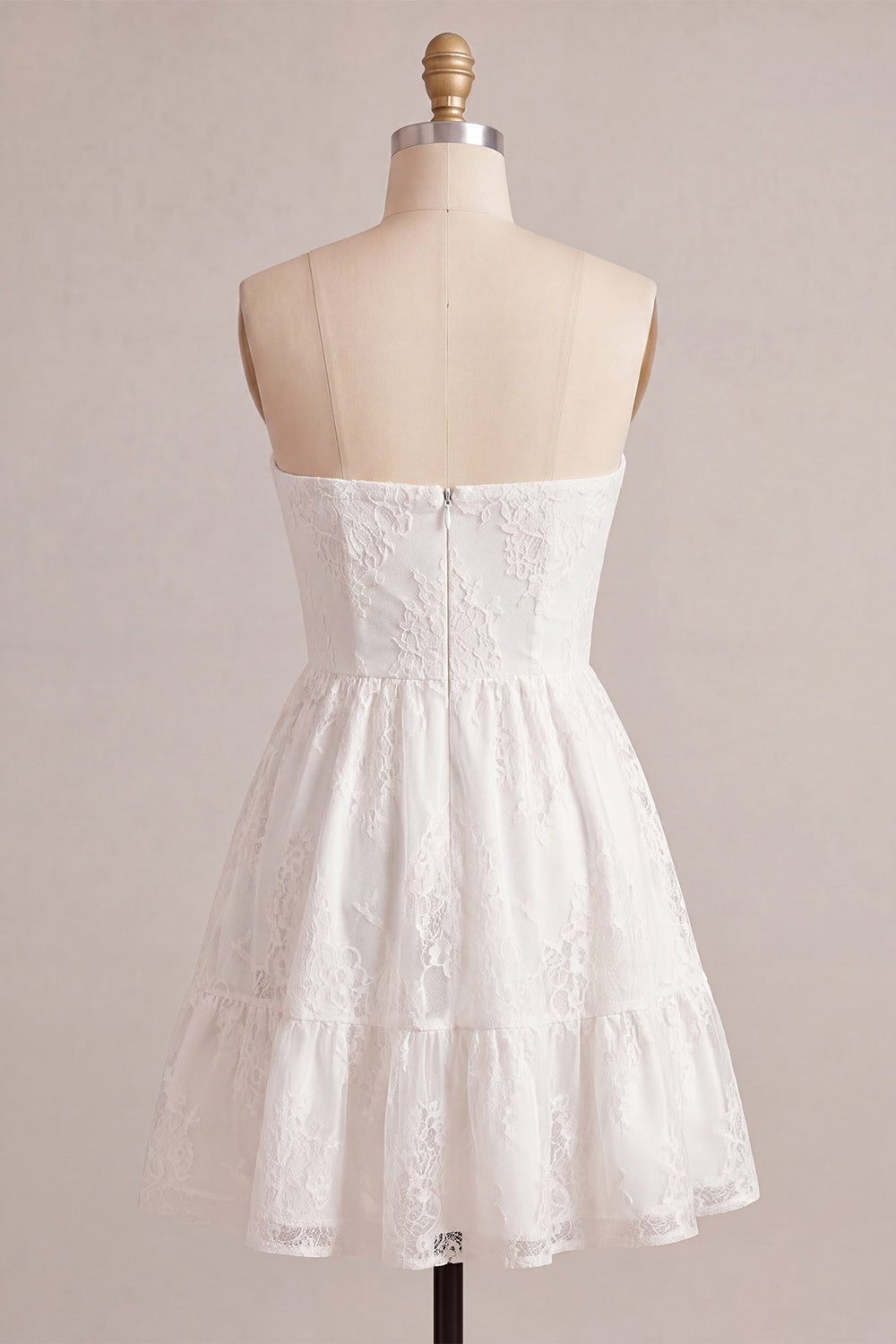 White Strapless A-Line Short Lace Graduation Dress