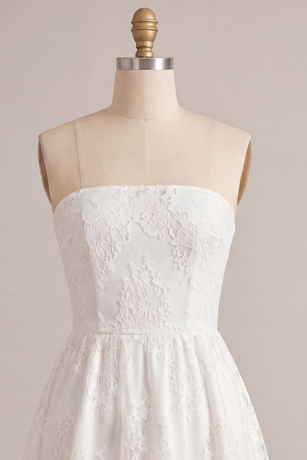 White Strapless A-Line Short Lace Graduation Dress