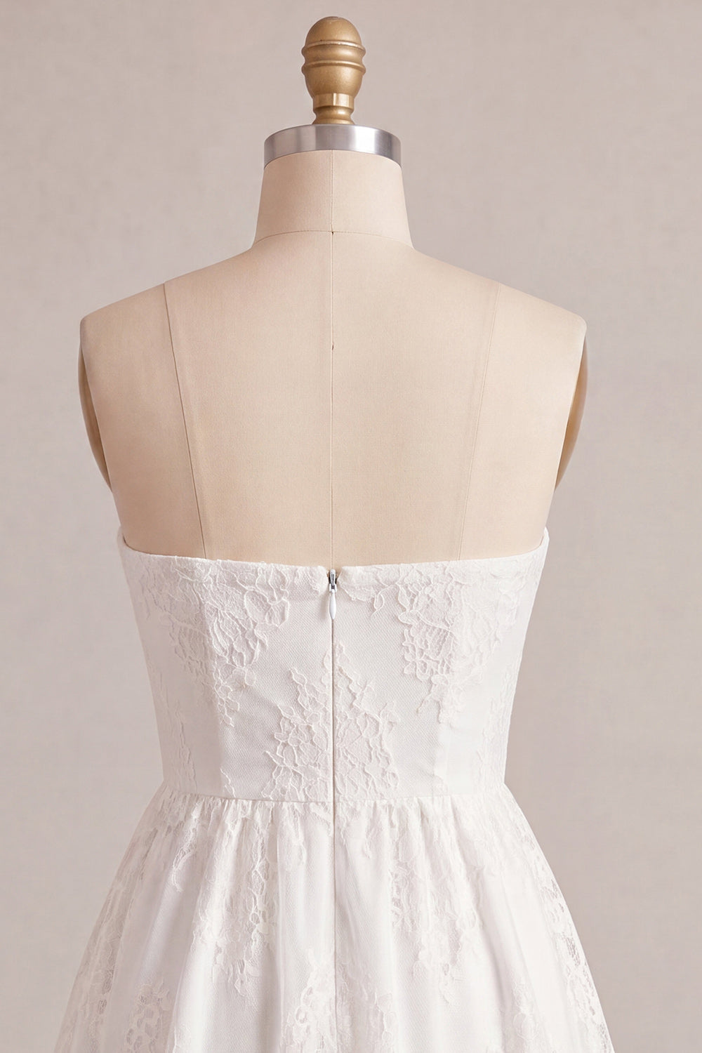 White Strapless A-Line Short Lace Graduation Dress