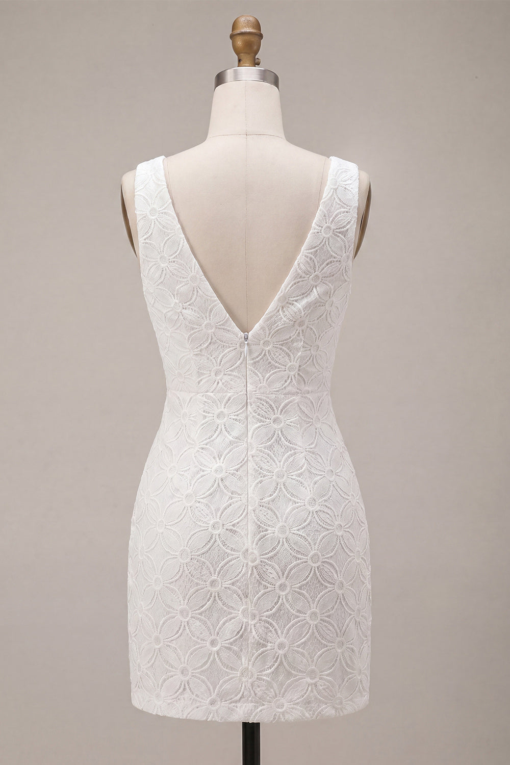White V-Neck A-Line Short Floral Graduation Dress with Bow